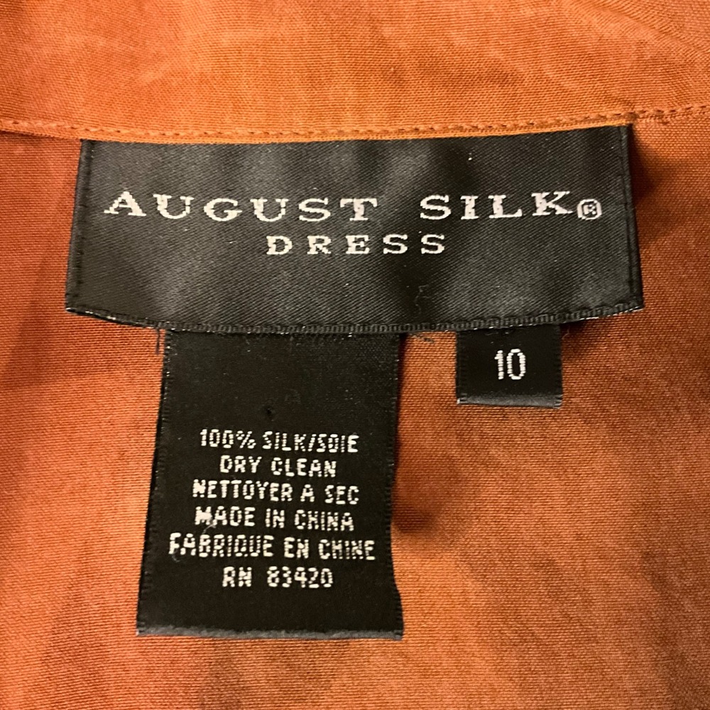 Vintage August Silk 100% Silk Dress Rust Orange Zipper Front Midi Length Size 10 - Picture 7 of 7